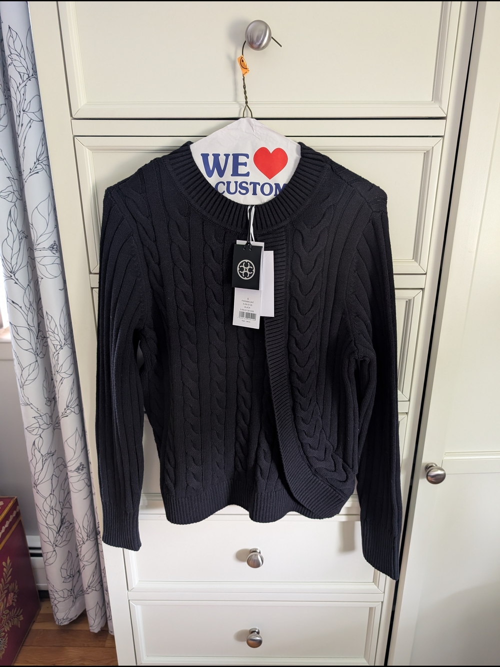Perse Black Cable-Knit Crewneck Sweater